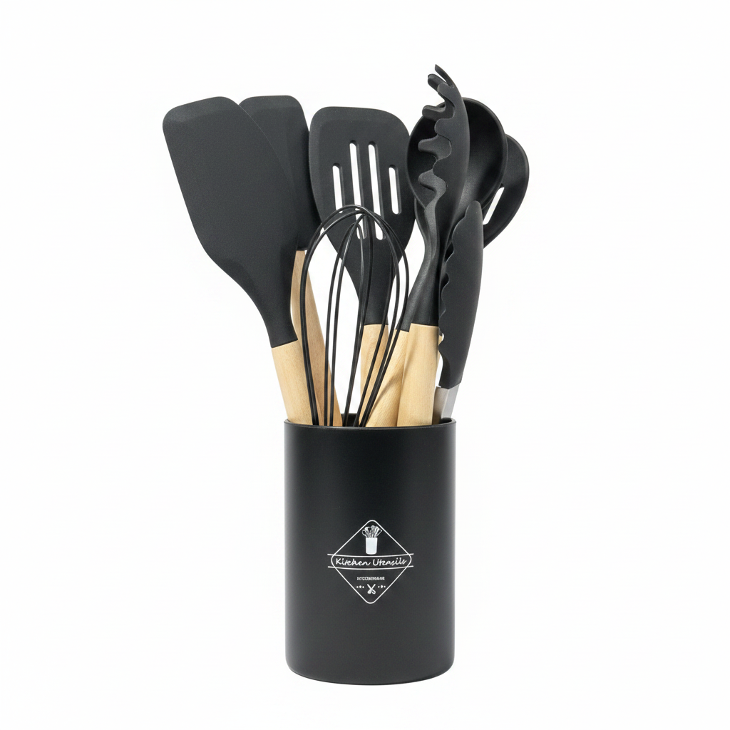 Silicone utensils set with plastic holders big